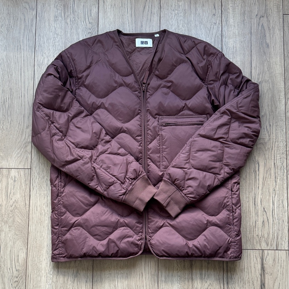 Uniqlo U Quilted Down Jacket L Brown Red Liner Lightweight Puffer Minimalist